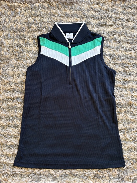 Daily Sports Tops - Daily Sports Sleeveless Zip Golf Top in Navy, White & Green, Size S